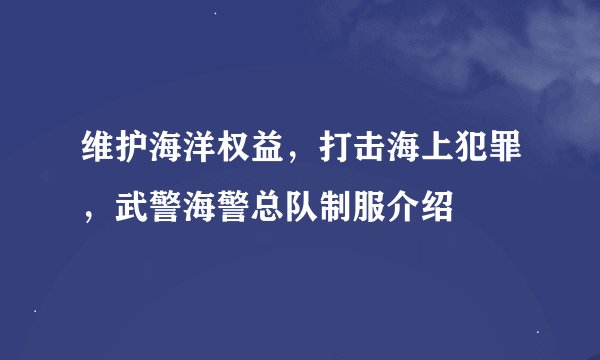 维护海洋权益，打击海上犯罪，武警海警总队制服介绍