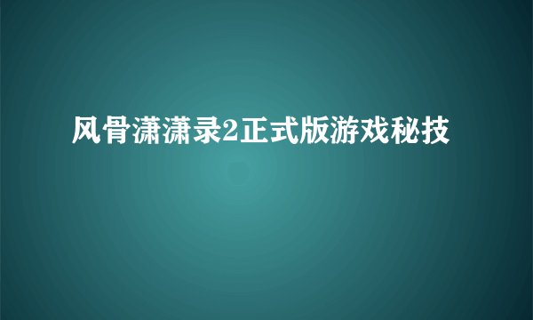 风骨潇潇录2正式版游戏秘技