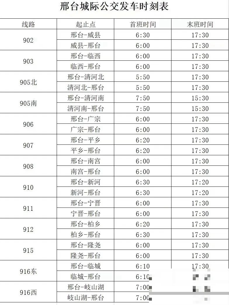 邢台大巴车发车时间