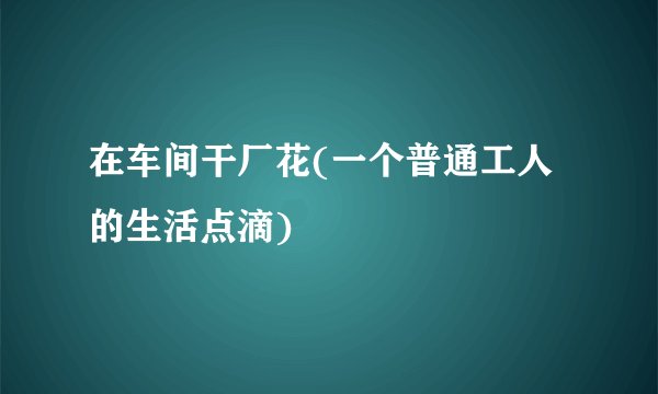 在车间干厂花(一个普通工人的生活点滴)