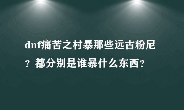 dnf痛苦之村暴那些远古粉尼？都分别是谁暴什么东西？