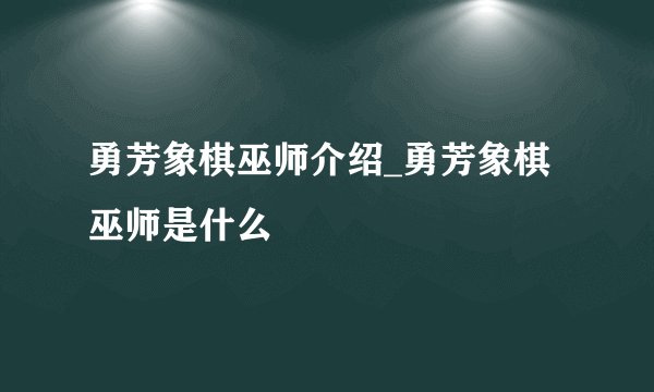 勇芳象棋巫师介绍_勇芳象棋巫师是什么