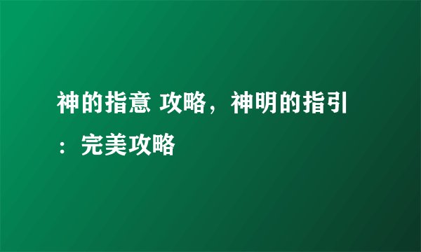神的指意 攻略，神明的指引：完美攻略