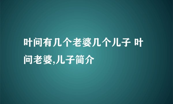 叶问有几个老婆几个儿子 叶问老婆,儿子简介