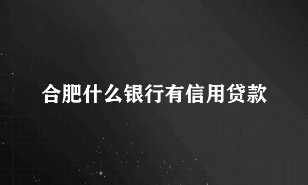 合肥什么银行有信用贷款