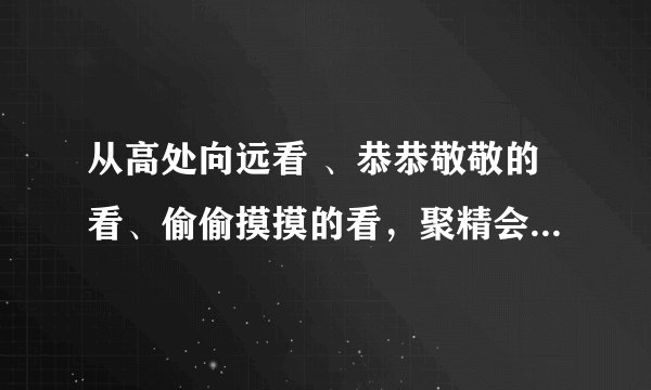 从高处向远看 、恭恭敬敬的看、偷偷摸摸的看，聚精会神的看，求词语