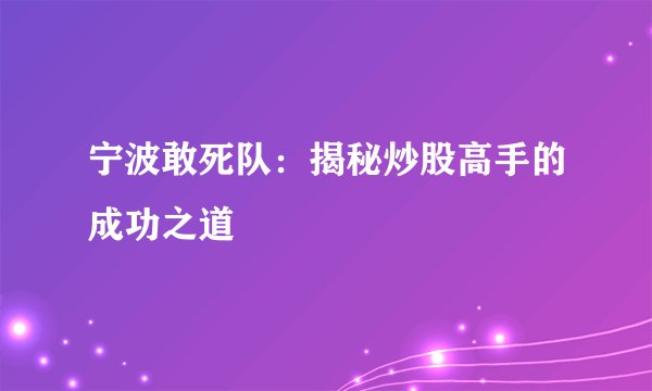 宁波敢死队：揭秘炒股高手的成功之道