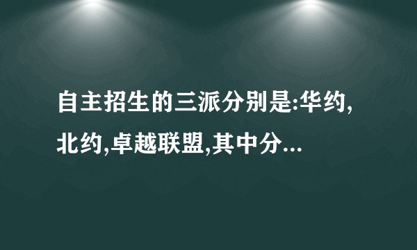 自主招生的三派分别是:华约,北约,卓越联盟,其中分别是哪些高校？