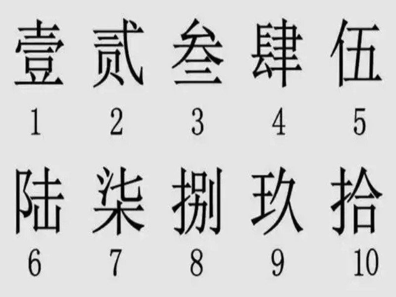 一、二、三、四、五、六、七、八、九、十、壹拾、贰拾、叁拾等字样。