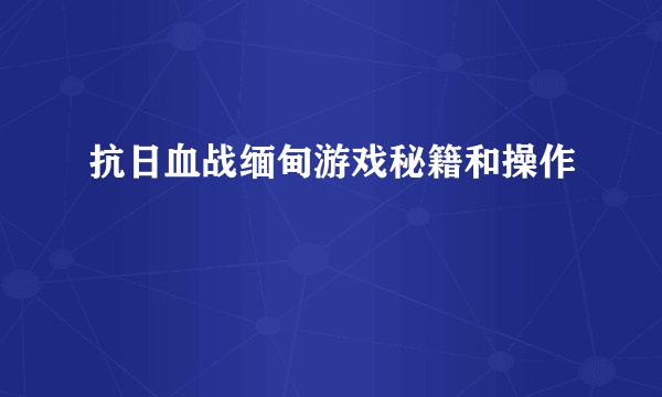 抗日血战缅甸游戏秘籍和操作
