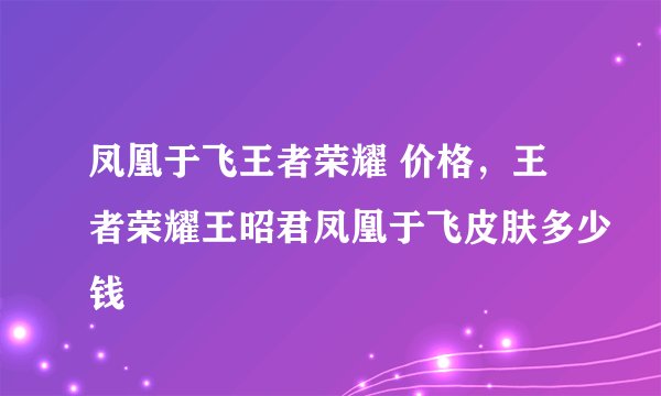 凤凰于飞王者荣耀 价格，王者荣耀王昭君凤凰于飞皮肤多少钱