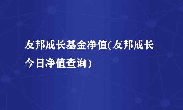 友邦成长基金净值(友邦成长今日净值查询)