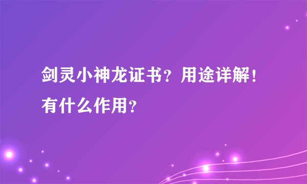 剑灵小神龙证书？用途详解！有什么作用？