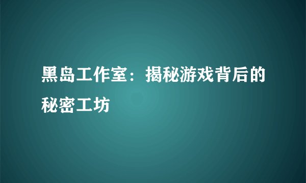 黑岛工作室：揭秘游戏背后的秘密工坊