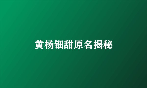 黄杨钿甜原名揭秘