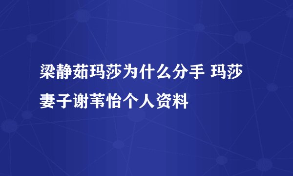 梁静茹玛莎为什么分手 玛莎妻子谢苇怡个人资料