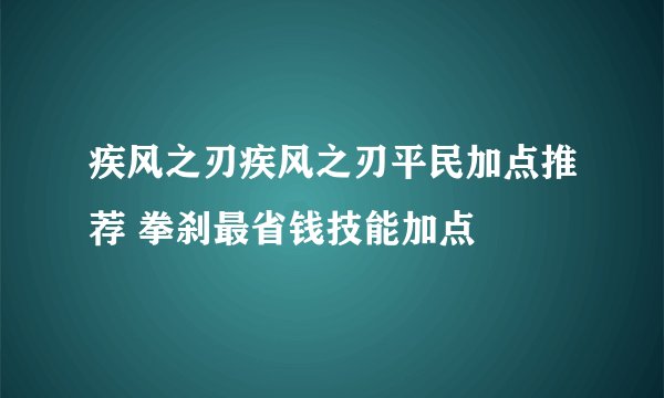 疾风之刃疾风之刃平民加点推荐 拳刹最省钱技能加点