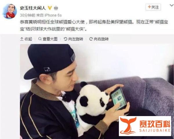 史玉柱微博称黄晓明担任《球球大作战》熊猫爱心大使