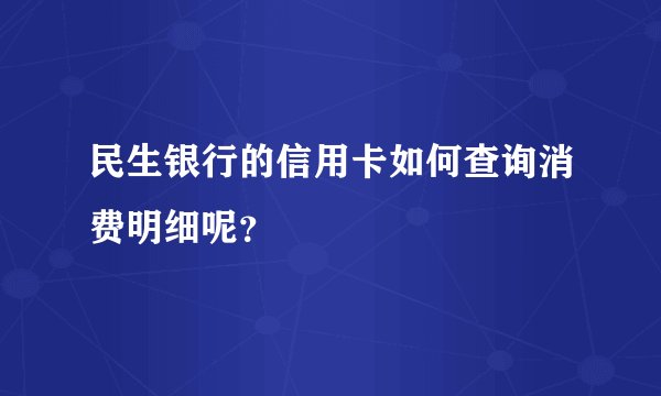 民生银行的信用卡如何查询消费明细呢？