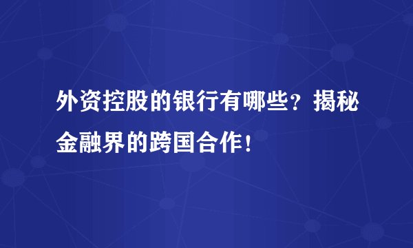 外资控股的银行有哪些？揭秘金融界的跨国合作！