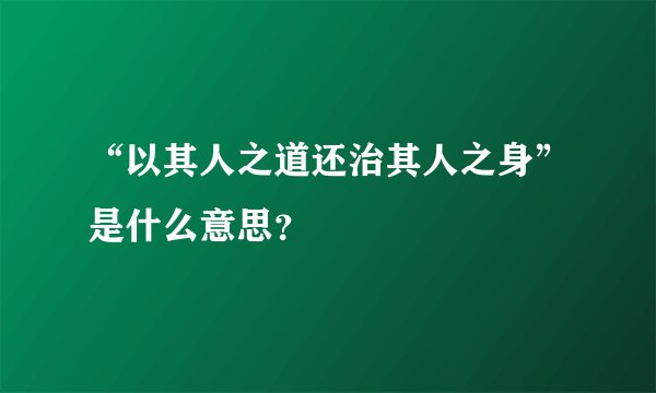 “以其人之道还治其人之身”是什么意思？