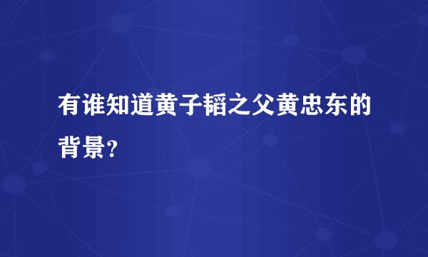 有谁知道黄子韬之父黄忠东的背景？
