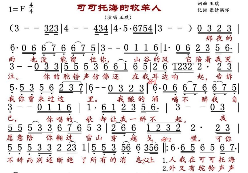 《可可托海的牧羊人》简谱c调是什么？
