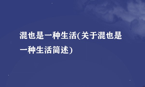 混也是一种生活(关于混也是一种生活简述)