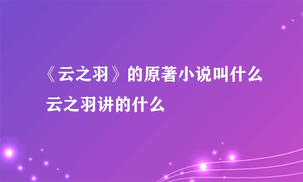 《云之羽》的原著小说叫什么 云之羽讲的什么