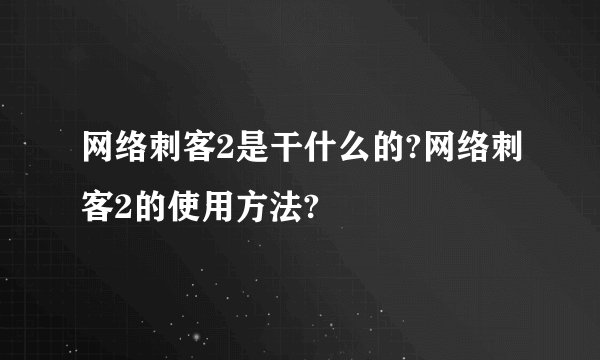 网络刺客2是干什么的?网络刺客2的使用方法?