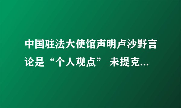 中国驻法大使馆声明卢沙野言论是“个人观点” 未提克里米亚受关注