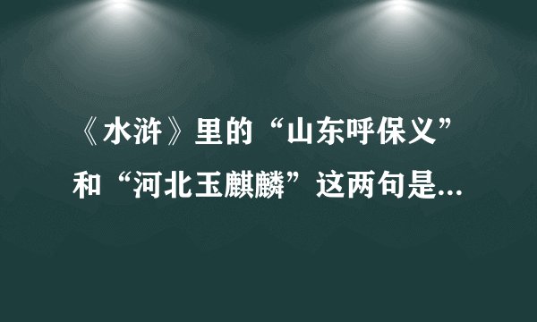 《水浒》里的“山东呼保义”和“河北玉麒麟”这两句是《水浒》里哪两位首领的称谓？