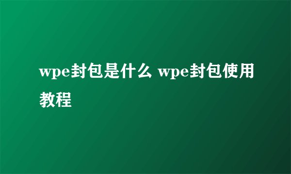 wpe封包是什么 wpe封包使用教程