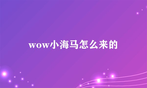 wow小海马怎么来的