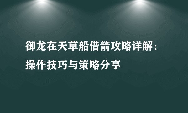 御龙在天草船借箭攻略详解：操作技巧与策略分享