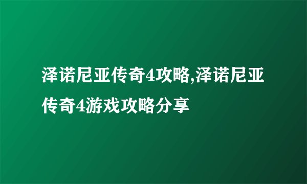 泽诺尼亚传奇4攻略,泽诺尼亚传奇4游戏攻略分享