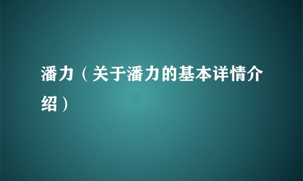 潘力（关于潘力的基本详情介绍）