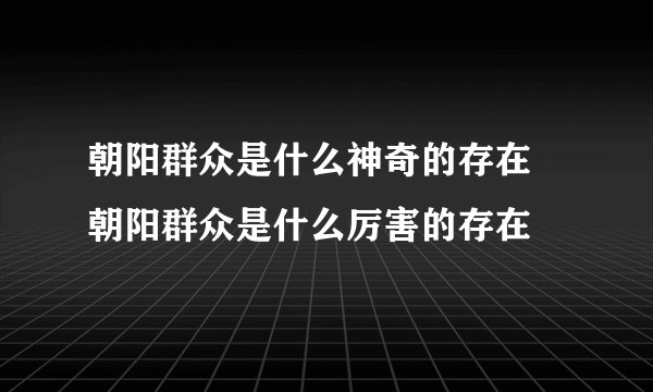 朝阳群众是什么神奇的存在 朝阳群众是什么厉害的存在