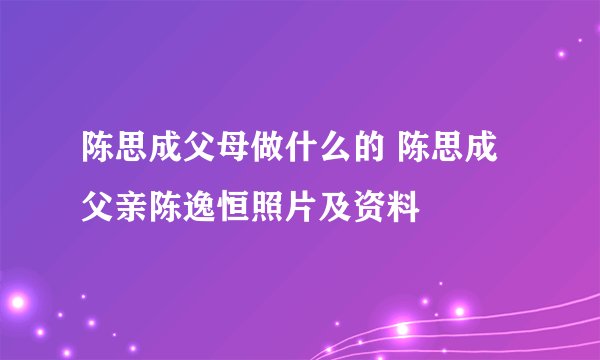 陈思成父母做什么的 陈思成父亲陈逸恒照片及资料