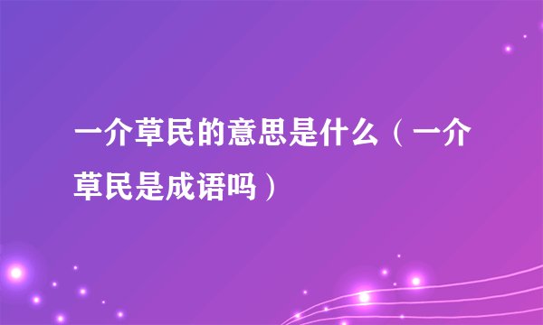 一介草民的意思是什么（一介草民是成语吗）