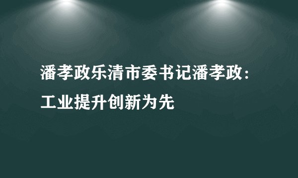 潘孝政乐清市委书记潘孝政：工业提升创新为先