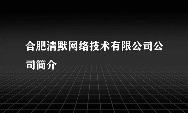 合肥清默网络技术有限公司公司简介