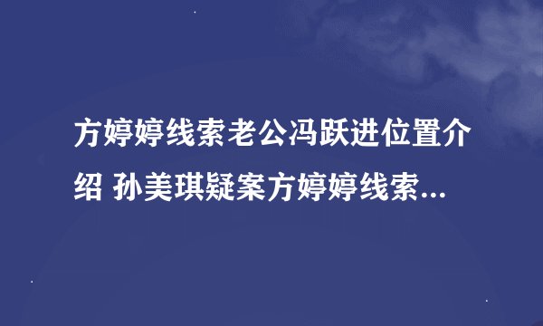 方婷婷线索老公冯跃进位置介绍 孙美琪疑案方婷婷线索老公冯跃进在哪