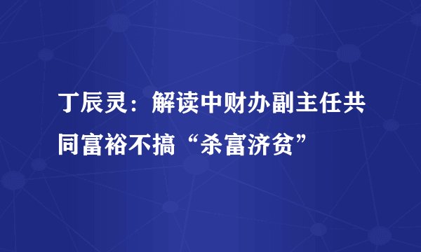 丁辰灵：解读中财办副主任共同富裕不搞“杀富济贫”