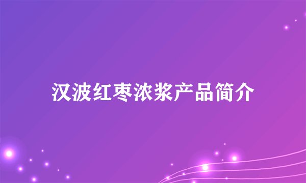 汉波红枣浓浆产品简介