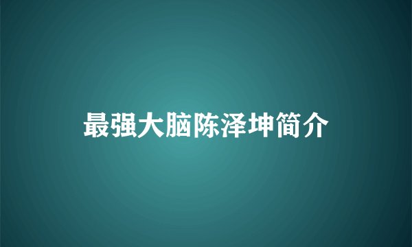最强大脑陈泽坤简介