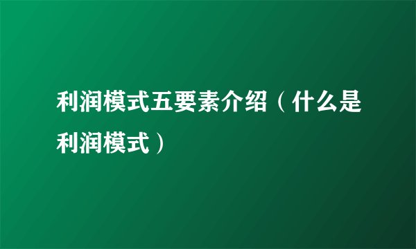 利润模式五要素介绍（什么是利润模式）