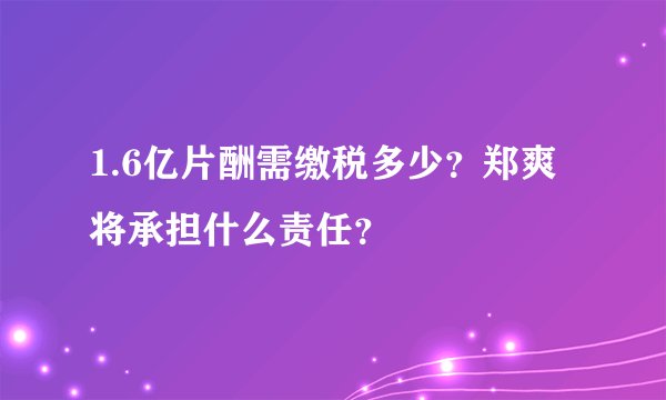 1.6亿片酬需缴税多少？郑爽将承担什么责任？