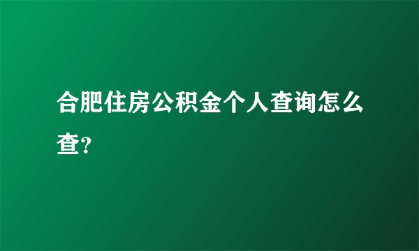 合肥住房公积金个人查询怎么查？