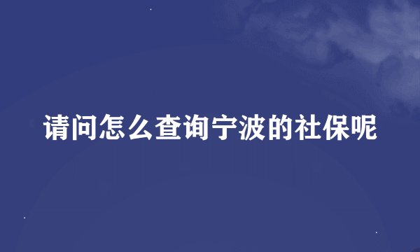 请问怎么查询宁波的社保呢